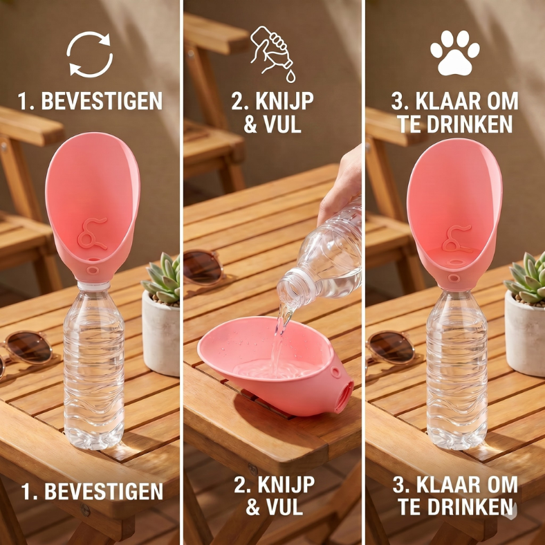 Siliconen Drinkopzetstuk voor Flessen - Dé musthave voor honden onderweg