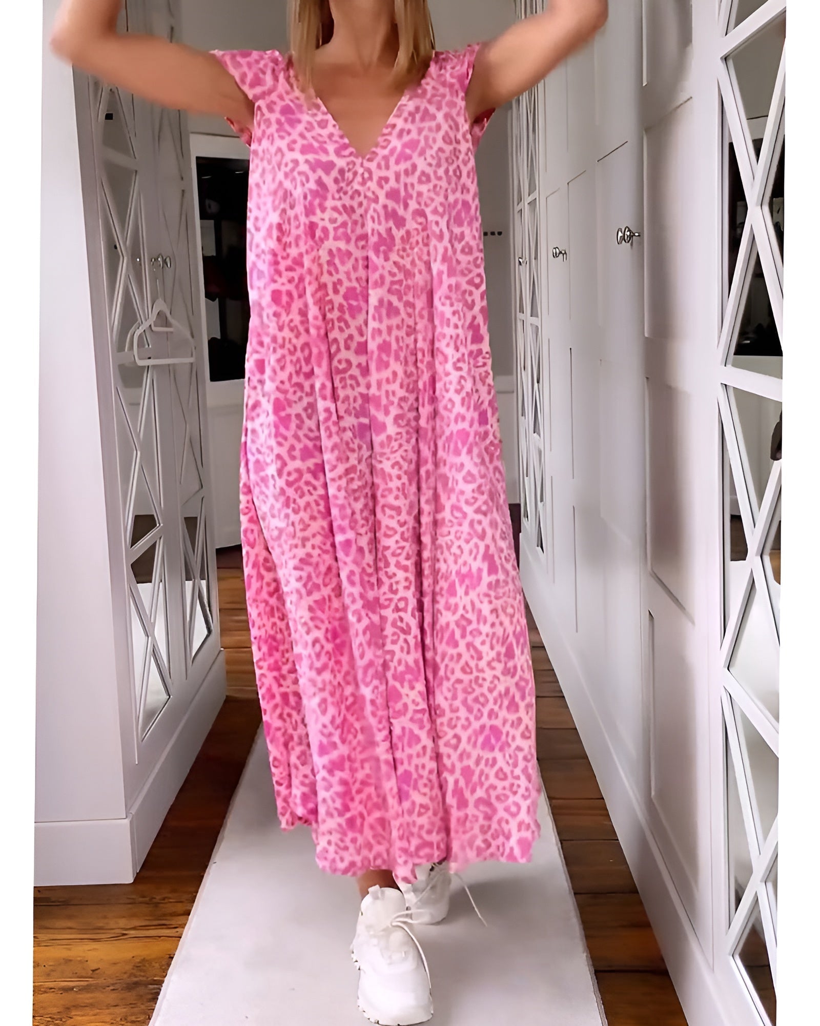 Véronique™ | V-neck long dress in print with short sleeves