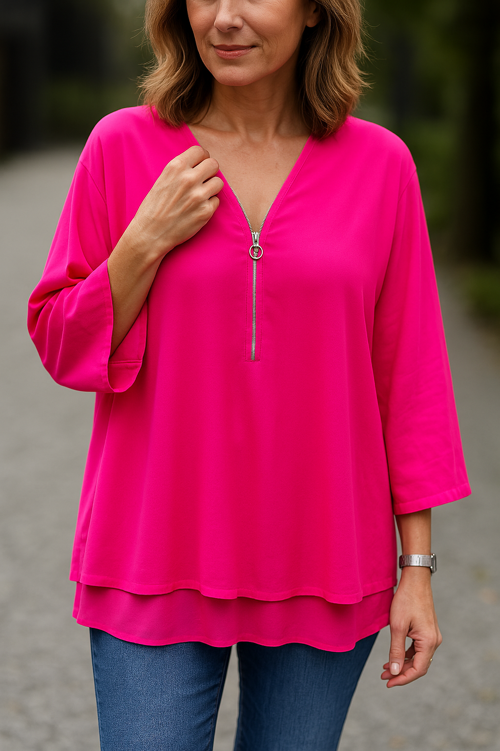 Lova™ | Chiffon blouse with zipper