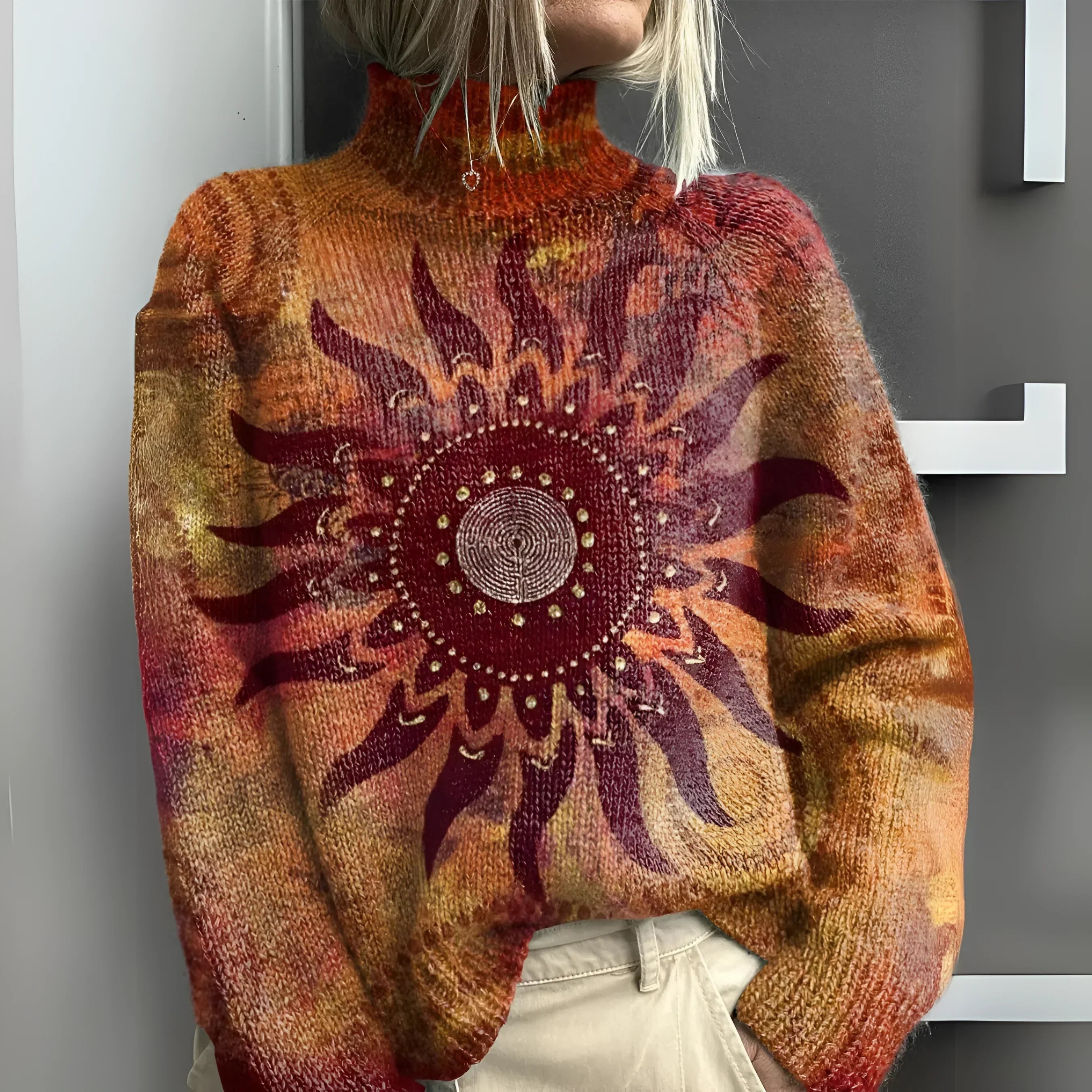 Madeleine™ | Warm tribal sun knit polo shirt