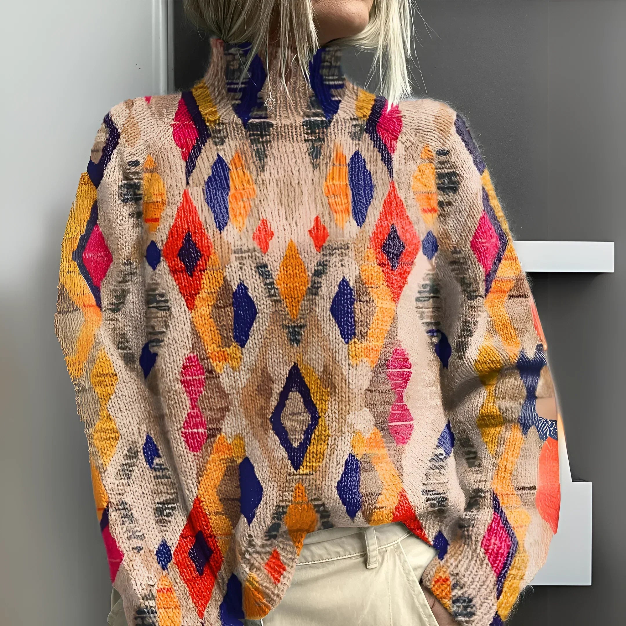 Siv™ | Knitted sweater with geometric diamond pattern