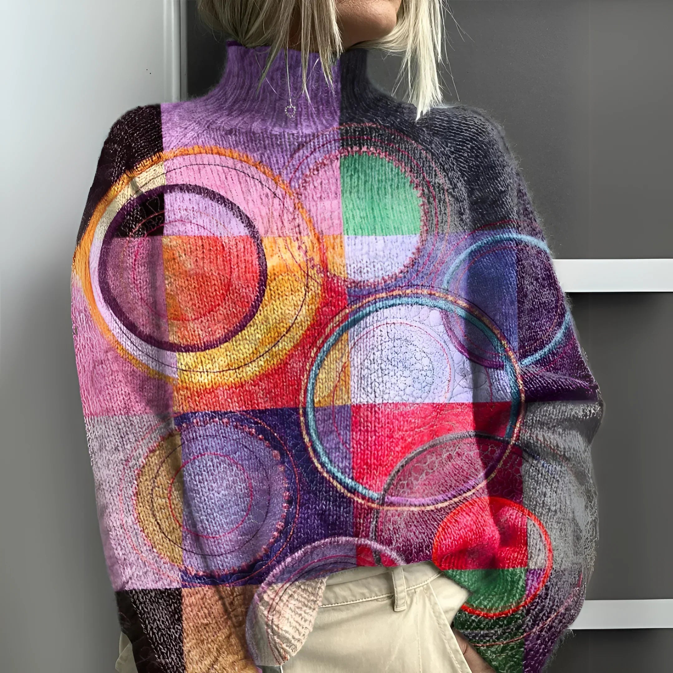 My™ | Knitted sweater with turtleneck in color block