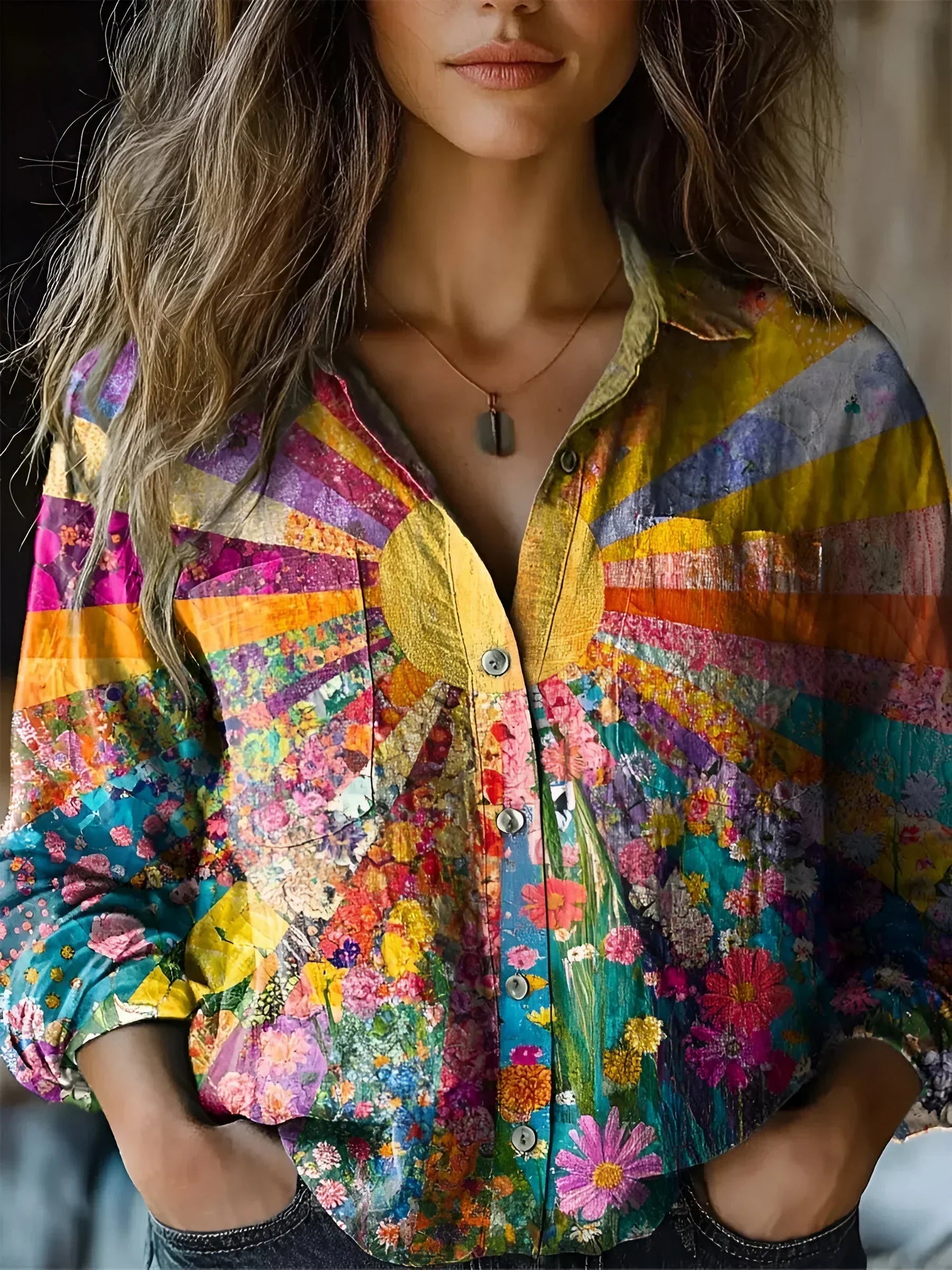 Cecilia™ | Blouse with radiant sunflowers