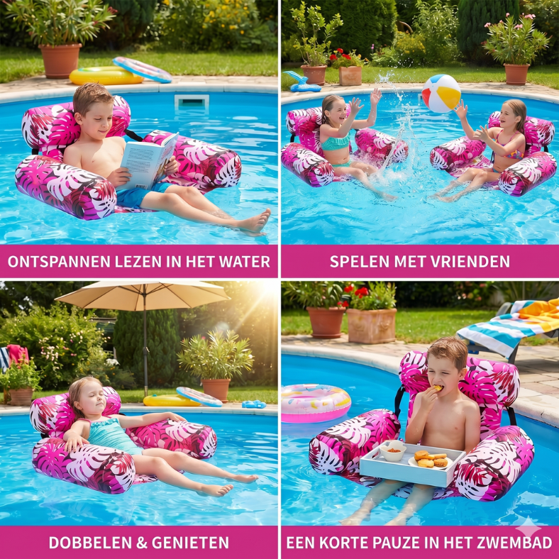Opblaasbare Pool-Hangmat met Rugleuning – Opvouwbare Waterligstoel