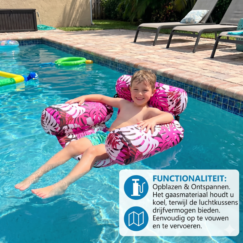 Opblaasbare Pool-Hangmat met Rugleuning – Opvouwbare Waterligstoel