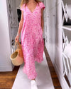 Véronique™ | V-neck long dress in print with short sleeves