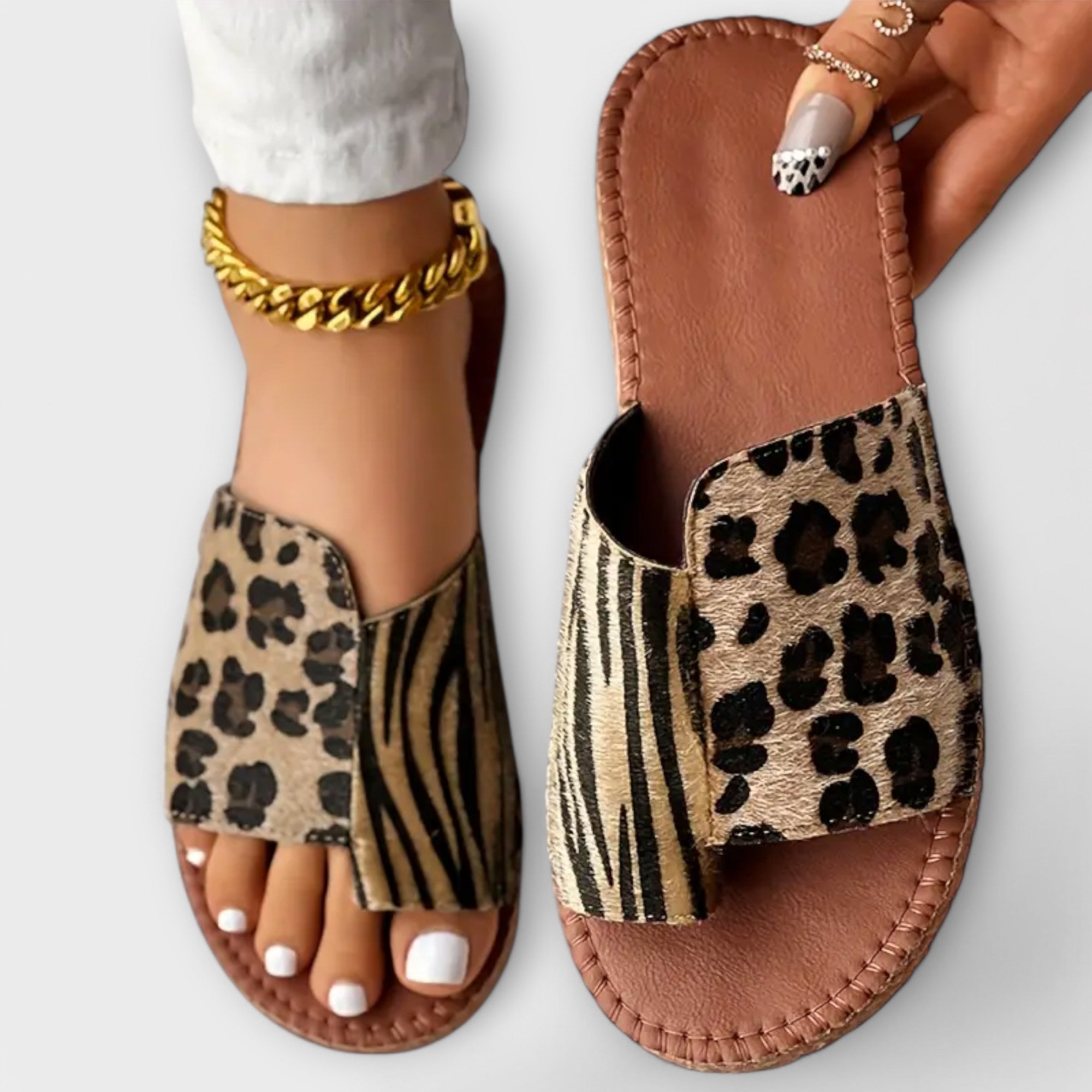Dodosa™ | Stylish two-tone mules with leopard print