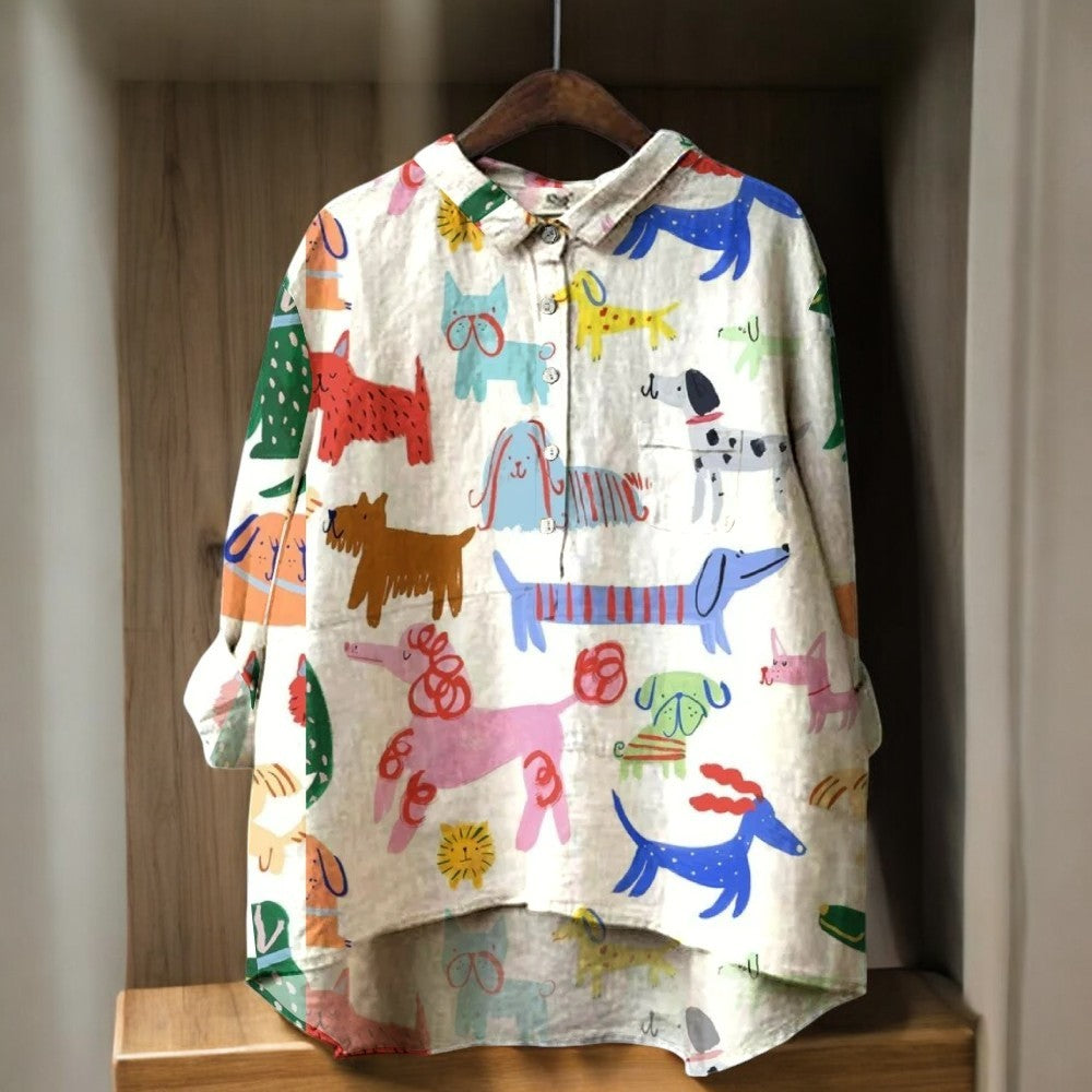 Linda™ | Exclusive women's blouse with dog print