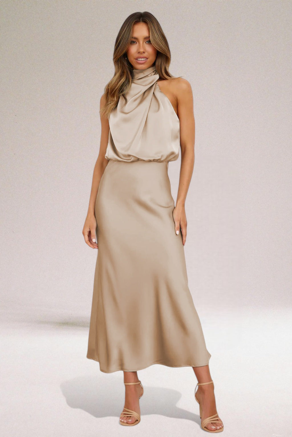 Flavia™ | Glamorous satin dress with halterneck