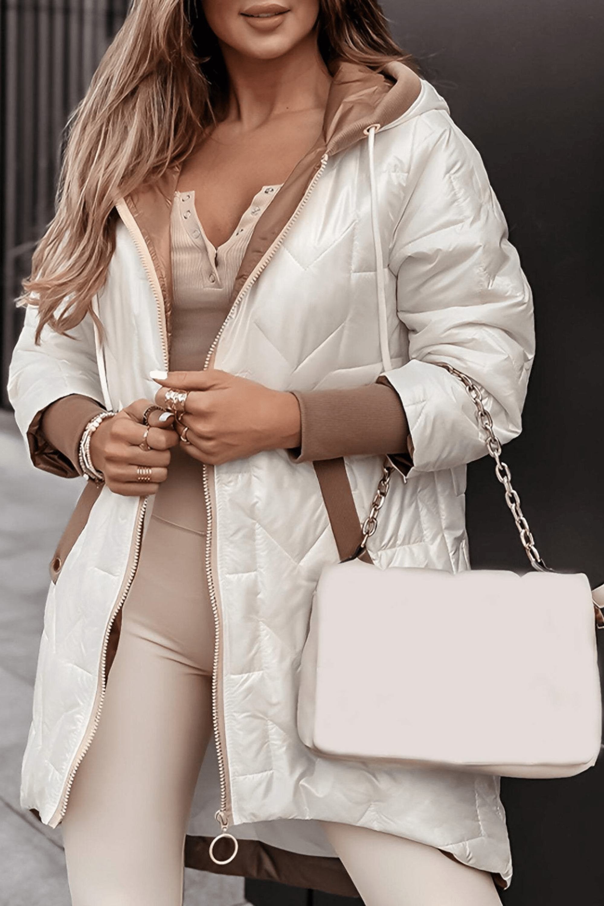 Leila™ | Hooded winter jacket with zipper in solid colors