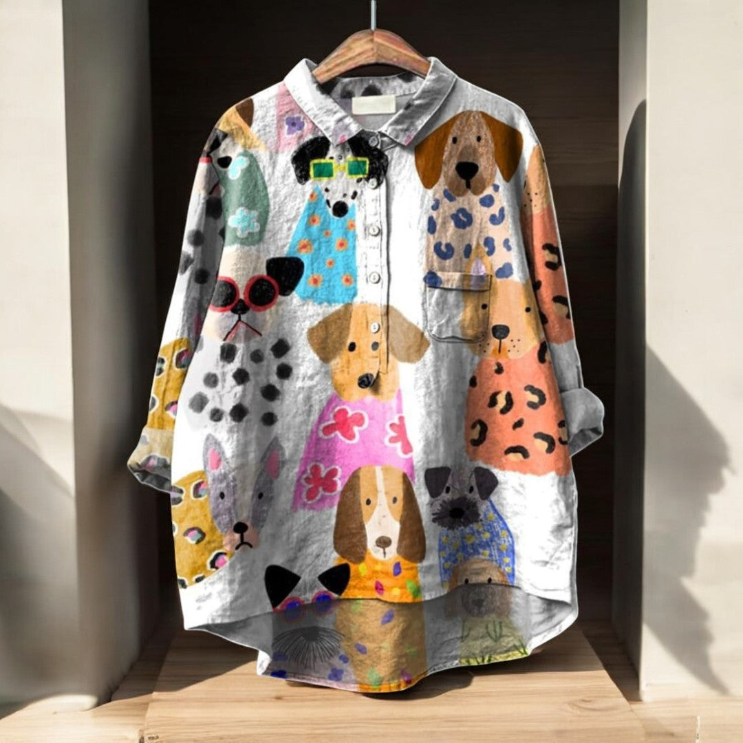 Linda™ | Exclusive women's blouse with dog print